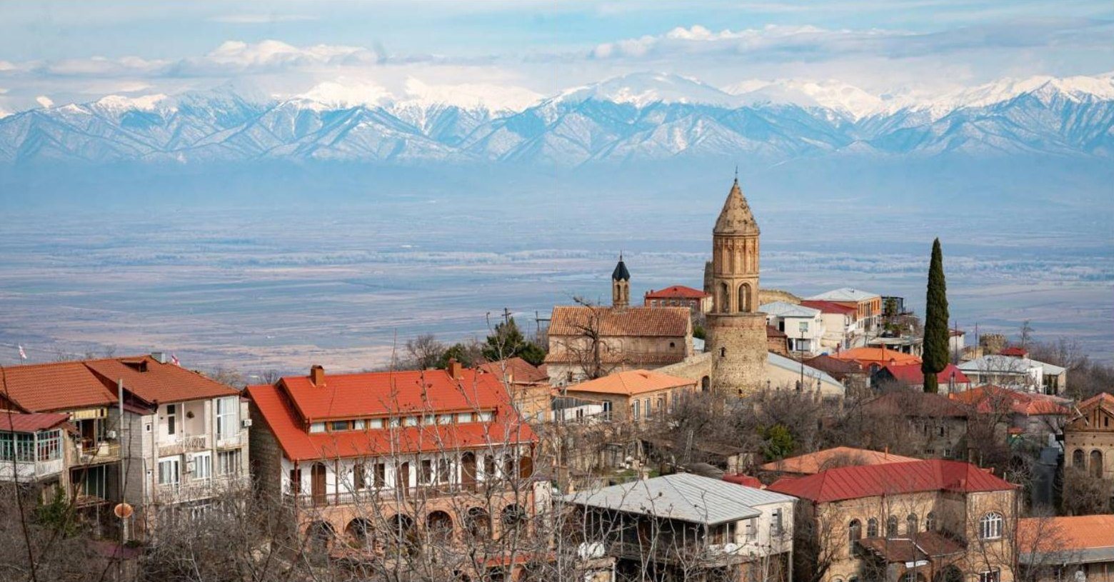 Sighnaghi with the Caucasus behind